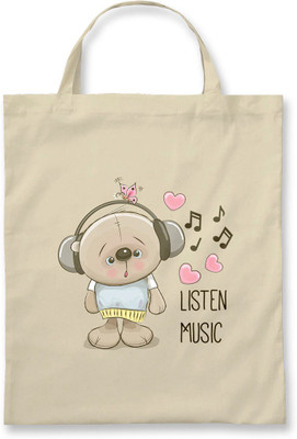 

Rawpockets Rawbags'Teddy Listen Music'- Natural Colour tote bag Multipurpose Bag(Beige, 5 L)