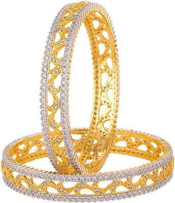 Voylla Brass Ruby Gold-plated Bangle(Pack of 2)