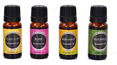 

karmakara Set of 4, 100% Pure Therapeutic Essential Oils Jasmine Ylang Ylang Bergamot Rose Essential Oil10ml(10 ml)