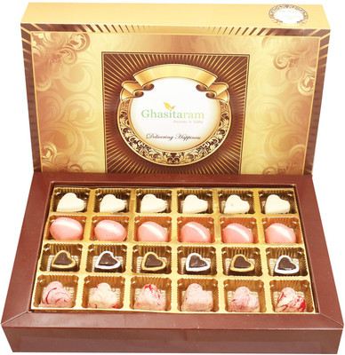 

Ghasitaram Gifts 24 pcs Marble,Sheen, aughing and Double Decker Heart Chocolates Bars(Pack of 4, 360 g)