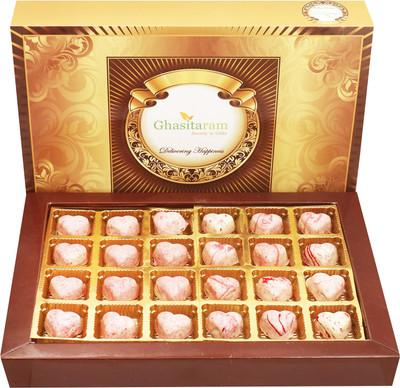 

Ghasitaram Gifts Marble Chocolate Hearts 24 pcs Bars(360 g)