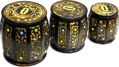 

ASOY Antique Wooden Carving 3 Drum Money Bank Coin Bank(Brown)