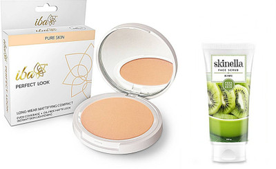 

iba halal Perfect Look Long-Wear Mattifying Compact (01 Fair Pearl) and skinella KIWI FACE SCRUB Scrub (100 g) combo(Set of 2)