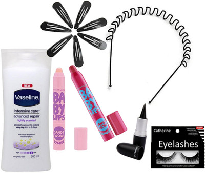 

catherine Eyelashes, Advanced Repair Body Lotion, Hair Band, Hair Clips-7, Stick Kajal, Lip Balm-2(Set of 13)