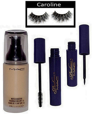 

caroline Eyelashes, Mac Matchmaster Foundation, Padma Eyeliner & Mascara(Set of 4)