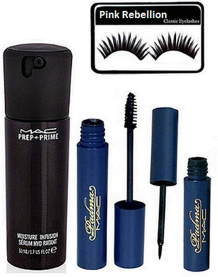 

Pink Rebellion Eyelashes & Moisture Infusion face Serum &Padma Eyeliner+Mascara(Set of 4)