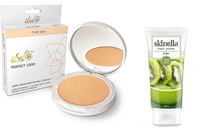 

iba halal Perfect Look Long-Wear Mattifying (Medium Shell 02)Compact and skinella KIWI FACE SCRUB Scrub (100 g) combo(Set of 2)