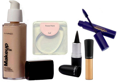 

power point Silicon Puff & Mac Makeup 24hr Pro Long Wear Spf 10 Foundation,stick kajal & Mineralize Concealer,mascara(Set of 5)