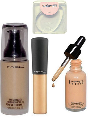 

Adorable Silicon puff, Mac match master Foundation, mineralize Concealer, Studio water Weight Foundation(Set of 4)