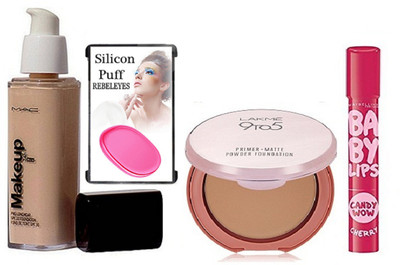 

rebeleyes Silicon Puff & Makeup Foundation & Primer + Matte Compact ,Balm(Set of 4)