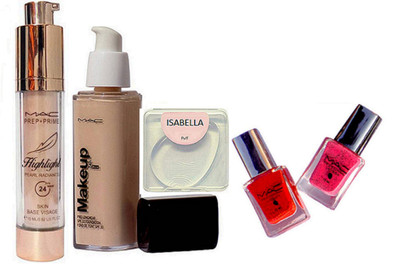 

ISABELLA Silicon Puff & Mac Prep+ Prime Highlighter & Mac Makeup Pro Long Wear & Nailpaint(Set of 5)