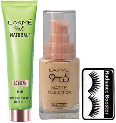 

radiance booster Eyelashes & Lakme 9 to 5 Matte Foundation & Naturale CC Cream(Set of 3)