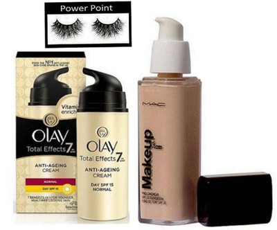 

power point Eyelashes,Olay Total Effects 7 Anti Ageing cream and Mac Makeup 24hr Pro Long Wear Spf 10 Foundation(Set of 3)
