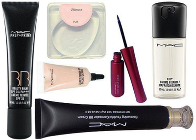

Ultimate silicon puff, Mac Prep+prime BB Beauty balm, recovering youthful cream, select cover up concealer, fix brume, liquid last eyeliner(Set of 6)