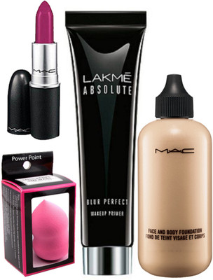 

powerpoint Spnge Puff&Mac Lipstick&Mac Face&Body Foundation&Lakme Absolute Blur Perfect Makeup Primer(Set of 4)