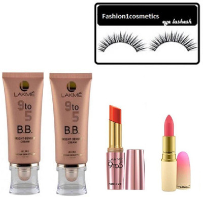 

FASHION1COSMETICS Combo kit 9to5,Bright.Benefit cream,primer matte lipstick, lipstick with eyelashes(Set of 5)