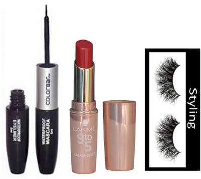 

styling Eyelashes & crease less Lipsitck & Waterproof Long lasting Liner & mascara(Set of 3)