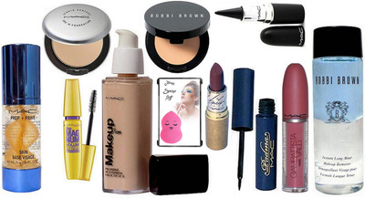 

jenney Sponge Puff & Makeup Foundation & Lipstick & Mascara Concealer & Silver Compact & Primer Skin BAse & Eyeliner & GLoss & Stick Kaj & Makeup Remover(Set of 11)