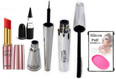 

ISABELLA Silicon Puff & Brooke candy Eyeliner & Mascara & Lakme 9 TO 5 Lipistick & Mac Stick KAjal(Set of 5)