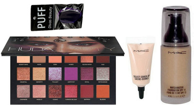 

divas beauty Silicon puff & Match master liquid foundation, Select cover-up concealer & Huda Beauty Palette(Set of 4)