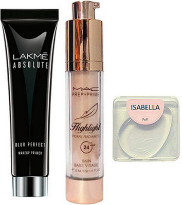 

ISABELLA Silicon Puff & Mac Prep+ Prime Highlighter & Lakme Absolute Foundation(Set of 3)