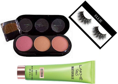 

Ellie Eyelashes, Mac 3 Shades Blusher, Lakme 9to5 Naturale Cc Cream(Set of 3)