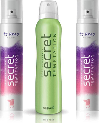 

Secret Temptation 2 Te Amo Pearl and Affair Body Mist - For Women(390 ml, Pack of 3)