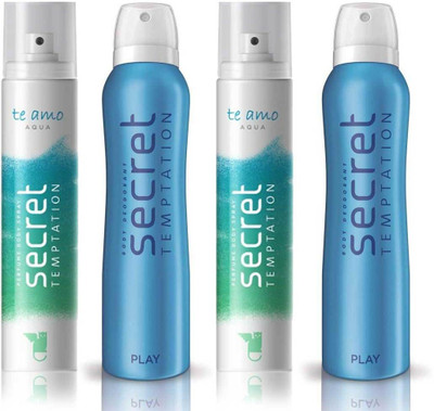 

Secret Temptation 2 Te Amo Aqua and 2 Play Body Mist - For Women(540 ml, Pack of 4)