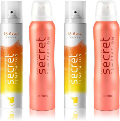 

Secret Temptation 2 Te Amo Breeze and 2 Desire Body Mist - For Women(540 ml, Pack of 4)