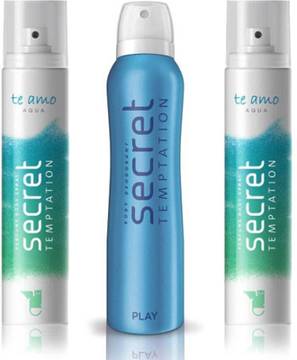 

Secret Temptation 2 Te Amo Aqua and Play Body Mist - For Women(390 ml, Pack of 3)