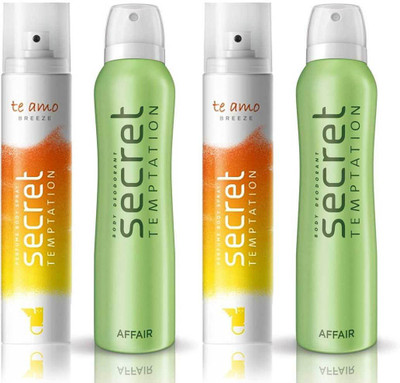 

Secret Temptation 2 Te Amo Breeze and 2 Affair Body Mist - For Women(540 ml, Pack of 4)