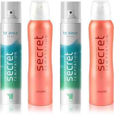 

Secret Temptation 2 Te Amo Aqua and 2 Desire Body Mist - For Women(540 ml, Pack of 4)