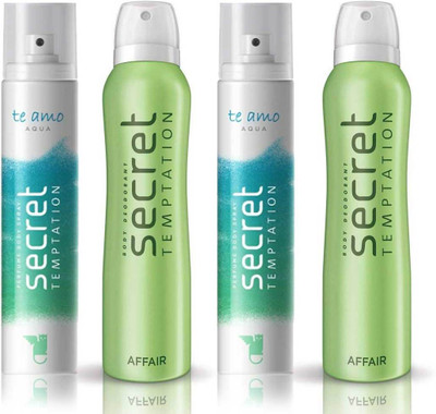 

Secret Temptation 2 Te Amo Aqua and 2 Affair Body Mist - For Women(540 ml, Pack of 4)