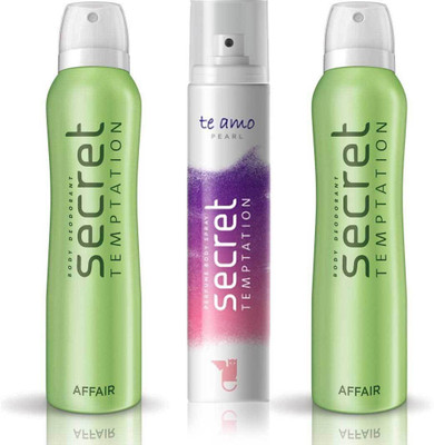 

Secret Temptation 2 Affair and Te Amo Pearl Body Mist - For Women(420 ml, Pack of 3)