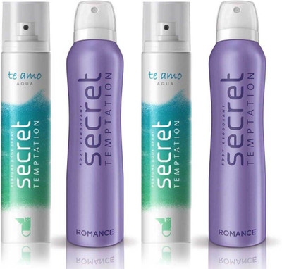 

Secret Temptation 2 Te Amo Aqua and 2 Romance Body Mist - For Women(540 ml, Pack of 4)