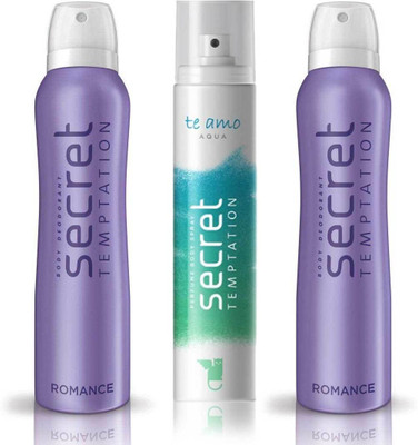 

Secret Temptation 2 Romance and Te Amo Aqua Body Mist - For Women(420 ml, Pack of 3)