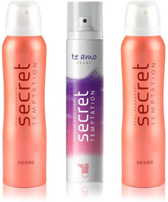 

Secret Temptation 2 Desire and Te Amo Pearl Body Mist - For Women(420 ml, Pack of 3)