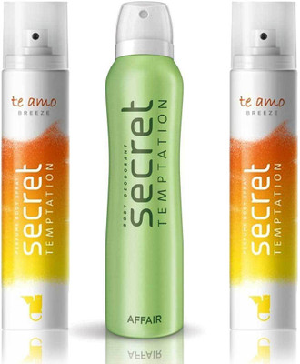 

Secret Temptation 2 Te Amo Breeze and Affair Body Mist - For Women(390 ml, Pack of 3)