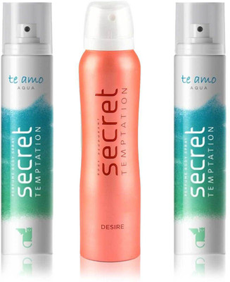 

Secret Temptation 2 Te Amo Aqua and Desire Body Mist - For Women(390 ml, Pack of 3)