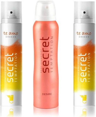 

Secret Temptation 2 Te Amo Breeze and Desire Body Mist - For Women(390 ml, Pack of 3)