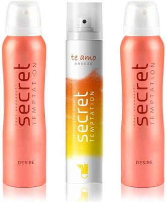 

Secret Temptation 2 Desire and Te Amo Breeze Body Mist - For Women(420 ml, Pack of 3)