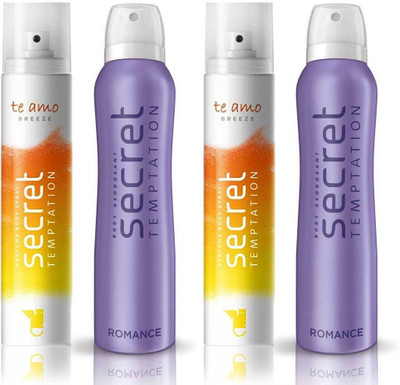 

Secret Temptation 2 Te Amo Breeze and 2 Romance Body Mist - For Women(540 ml, Pack of 4)