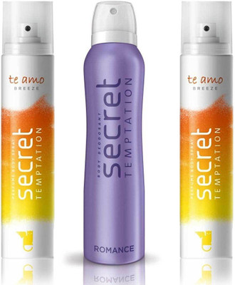 

Secret Temptation 2 Te Amo Breeze and Romance Body Mist - For Women(390 ml, Pack of 3)