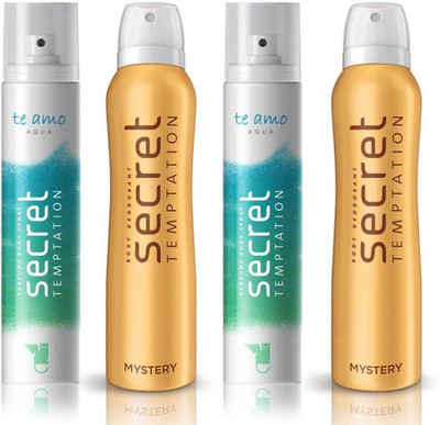 

Secret Temptation 2 Te Amo Aqua and 2 Mystery Body Mist - For Women(540 ml, Pack of 4)