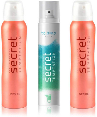 

Secret Temptation 2 Desire and Te Amo Aqua Body Mist - For Women(420 ml, Pack of 3)