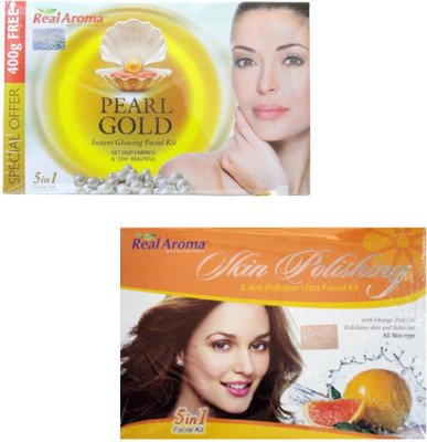 

Real Aroma Pearl Gold & Skin Polishing Facial Kit 620 g(Set of 2)