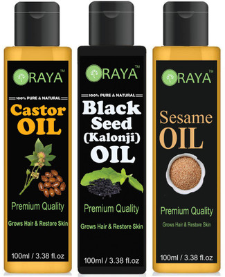 

ORAYA 100% Organic Castor Oil And Blackseed(Kalonji) & Sesame Oil For Hair Growth-(100ml)-Pack of-3-bottle-(300ml) Hair Oil(Combo) Hair Oil(300 g)