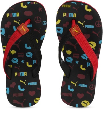 

Puma Boys & Girls Slip On Slipper Flip Flop(Black, Red blast pumq black ultra yellow