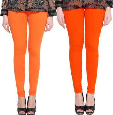 Lapza Churidar  Ethnic Wear Legging(Orange, Solid)