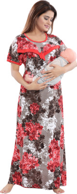 Shopping World Women Maternity/Nursing Nighty(Multicolor)